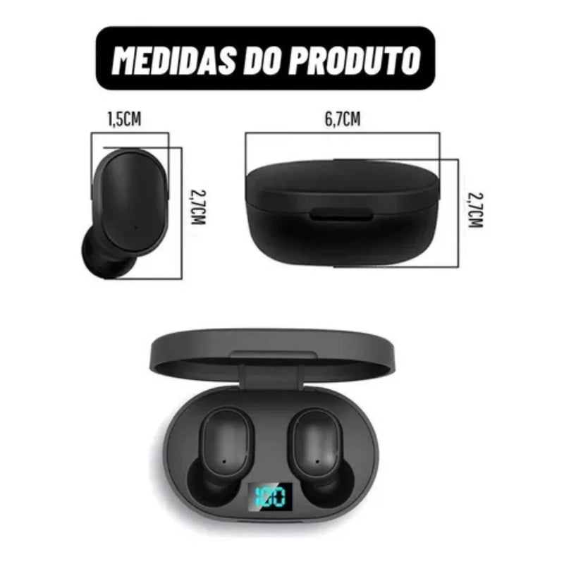 Fone de Ouvido Bluetooth Dual Led 5.0 Airdots Air Sem Fio-Preto